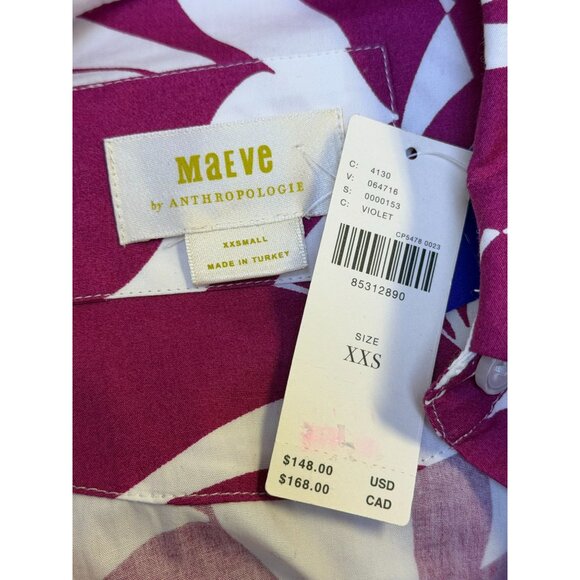 NWT Maeve By Anthropologie Purple & White Botanical Print Tiered Midi Dress XXS - Picture 6 of 7